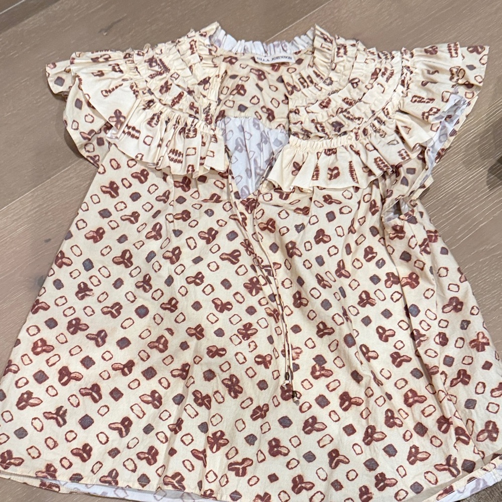 Ulla Johnson Beige and Brown Patterned Blouse - image 1